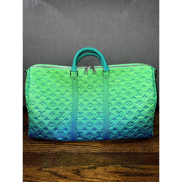 Louis Vuitton Keepall Bandouliere 50 Blue Green Taurillon Weekend Travel Bag - Picture 2 of 11